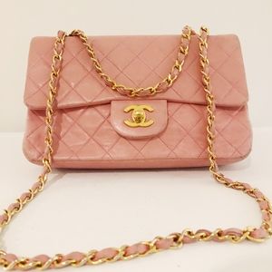 Authentic pink CHANEL Lambskin Double Flap Bag